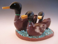 Duck family fetish carving from wildhorse stone by Zuni artist Justin Natewa available from Sacred Bear Jewelry.