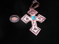 Copper Hand Stamped Cross with Turquoise Stone by Dakota Willie