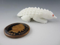 Hedgehog fetish carving from White Marble by Zuni carver Jonas Hustito available at Sacred Bear Jewelry.