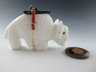 Buffalo fetish carved from White Marble by Zuni artist Russell Shack available from Sacred Bear Jewelry.