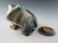 Frog fetish carved from Picasso Marble by Zuni artist Karen Hustito available from Sacred Bear Jewelry.