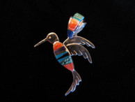 Hummingbird inlaid pendant in sterling by Navajo artist Orlinda James available from Sacred Bear Jewelry.
