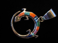 Lizard inlaid pendant in sterling by Navajo artist Valerie Yazzie available from Sacred Bear Jewelry.