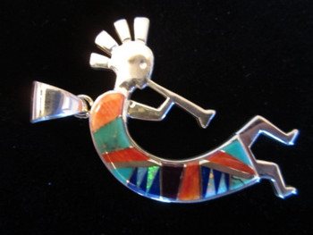 Kokopelli inlaid pendant in sterling by Navajo artist Ann Tsosie available from Sacred Bear Jewelry.