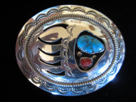 Bear Claw belt buckle in sterling by Navajo artist Wilbur Musket available from Sacred Bear Jewelry.