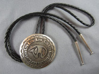 Bear with Lightning Border Bolo Tie by Navajo artist Mabel Kee.