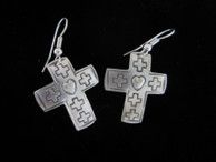 Earring Crosses in Sterling Silver with Stamped Heart Design.