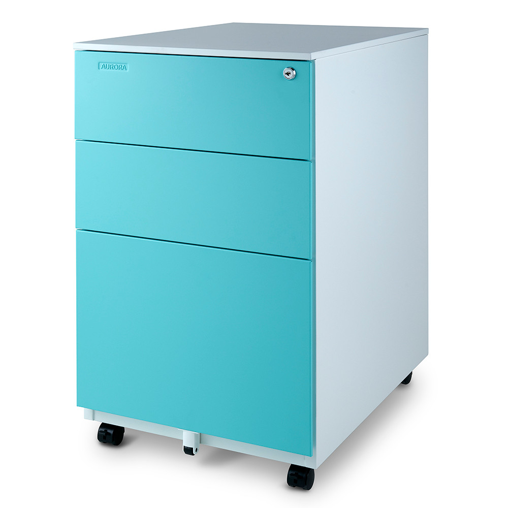 Aurora Fc 103bl Modern Soho Design 3 Drawer Metal Mobile File