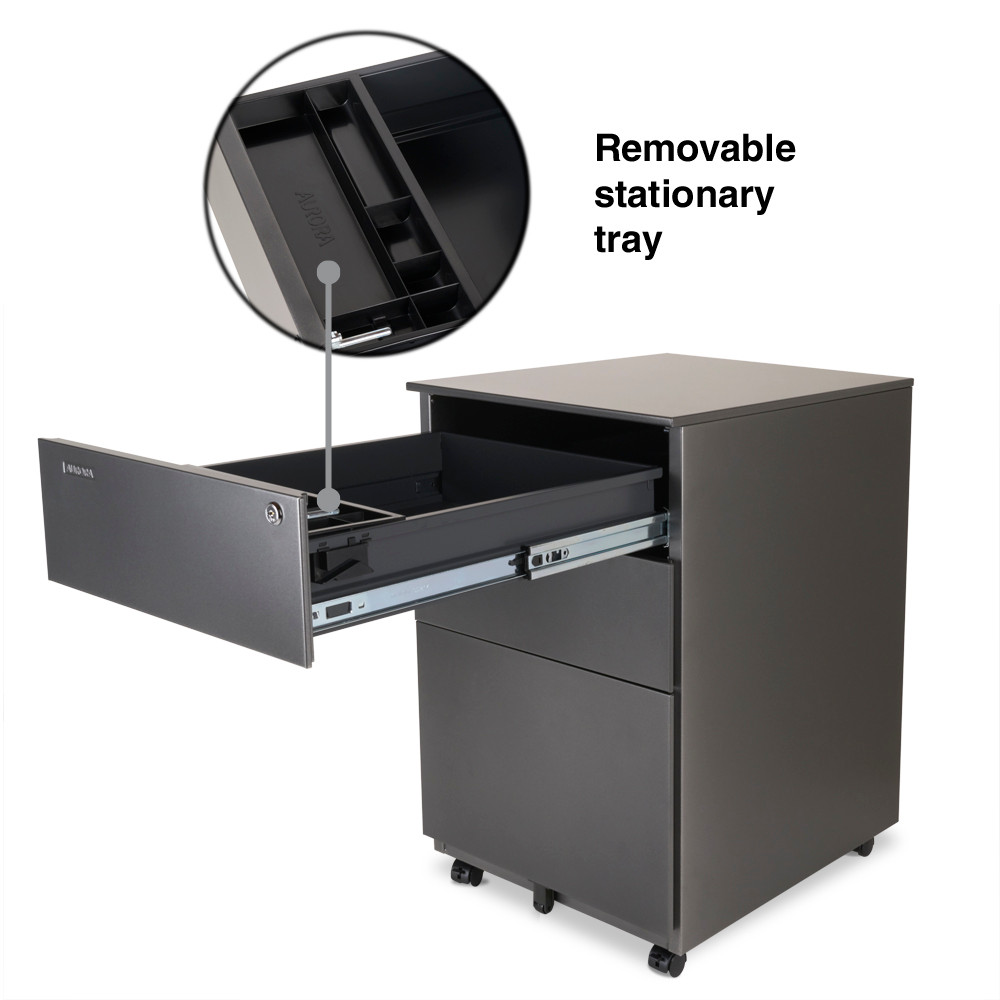 Aurora Fc 103mb Modern Soho Design 3 Drawer Metal Mobile File Cabinet With Lock Key Sliding Drawer Fully Assembled Metallic Charcoal Cabinets Racks Shelves Office Products