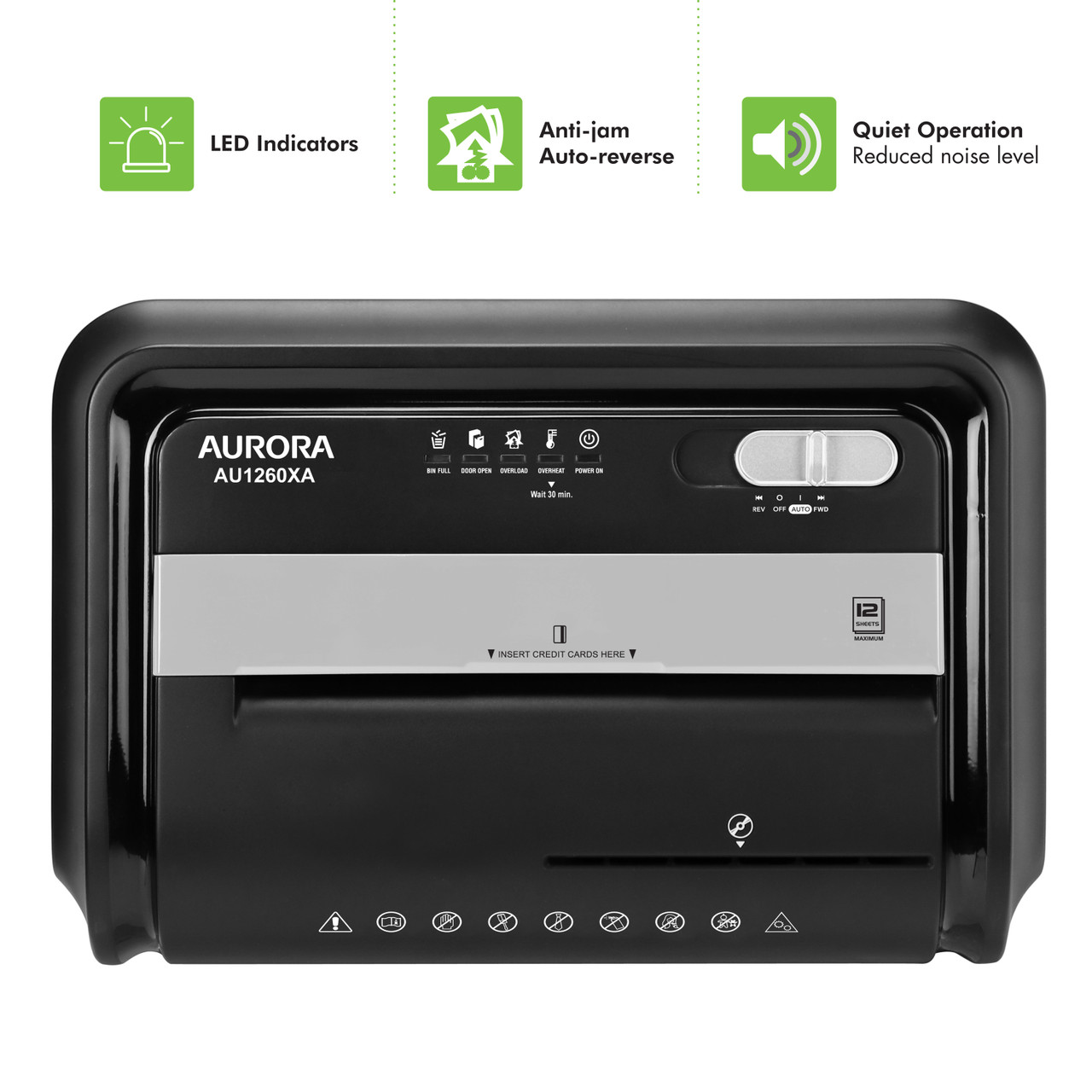 Aurora AU1260XA Anti-Jam 12-Sheet Crosscut Paper and CD/Credit Card Shredder
