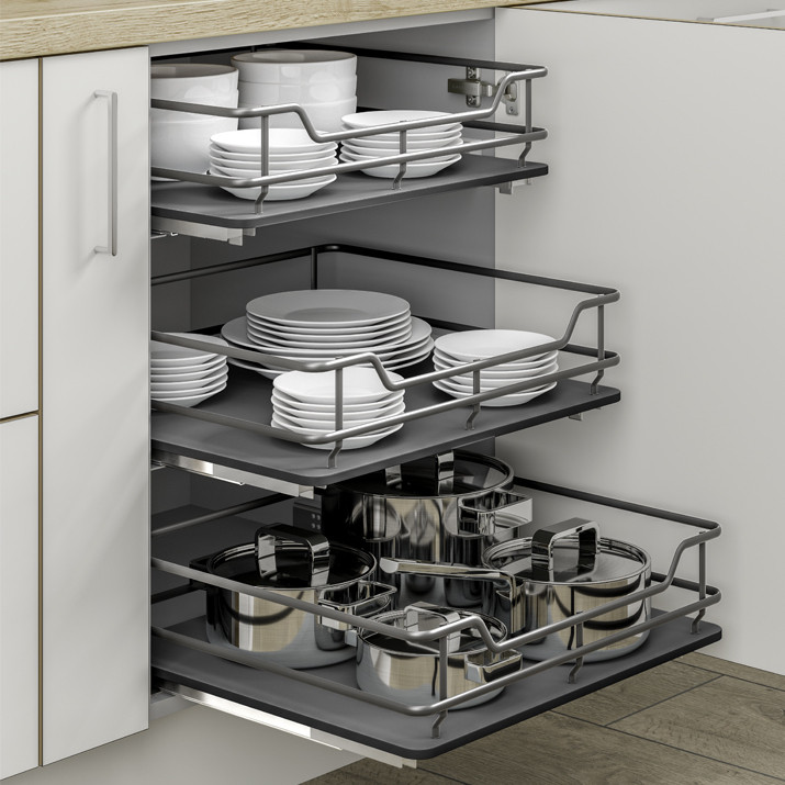 300mm Grey Kitchen Base Unit Pull OutBasket Cabinet/Larder Storage Soft Close 