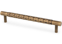Antique brass cabinet pull handle with diamond cut detailing and solid brass construction