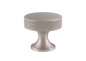 Satin nickel cupboard knob with industrial-style knurled detailing