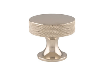 Polished nickel cupboard knob with industrial-style knurled detailing
