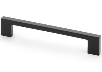 Slim black cabinet pull handle with rectangular solid brass design