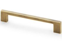 Slim antique brass cabinet pull handle with rectangular solid brass design