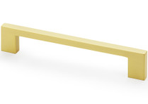 Slim satin brass cabinet pull handle with rectangular solid brass design