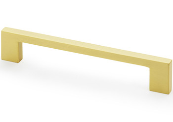 Slim satin brass cabinet pull handle with rectangular solid brass design