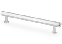 Polished chrome hex cabinet pull handle with angular T-bar design and solid brass construction