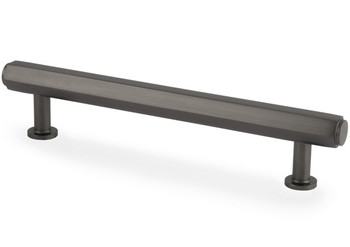 Dark bronze hex cabinet pull handle with angular T-bar design and solid brass construction