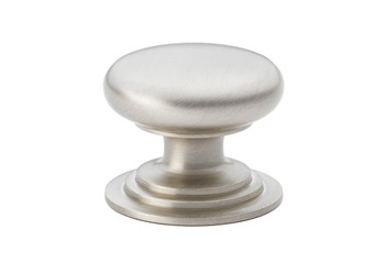 Satin nickel round cupboard knob with stepped rose design