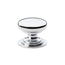 Polished chrome traditional-style knob with a circular head and stepped rose base.