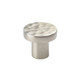 Hammered-style knob in satin nickel. Circular top on a thick stem. 
