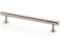 Satin nickel hammered cabinet pull handle with textured brass finish and T-bar design