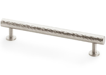 Satin nickel hammered cabinet pull handle with textured brass finish and T-bar design