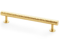 Satin brass hammered cabinet pull handle with textured brass finish and T-bar design