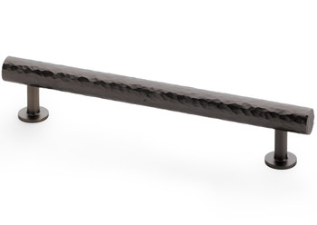 Dark bronze hammered cabinet pull handle with textured brass finish and T-bar design