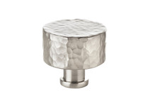 Satin nickel hammered cupboard knobs with textured detailing