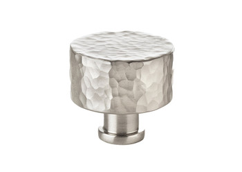Satin nickel hammered cupboard knobs with textured detailing