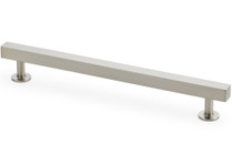  Satin nickel square T-bar cupboard handle with clean square bar design and matching pedestal mounts