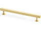 Satin brass square T-bar cupboard handle with clean square bar design and matching pedestal mounts