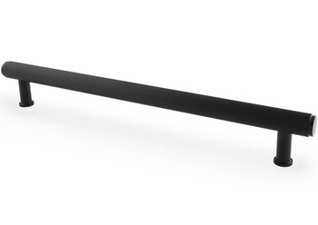 Matt black reeded cabinet pull handle with cylindrical solid brass design