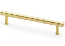 Satin brass bamboo-inspired T-bar pull handles with textured solid brass design