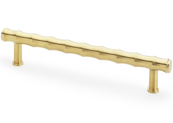 Satin brass bamboo-inspired T-bar pull handles with textured solid brass design