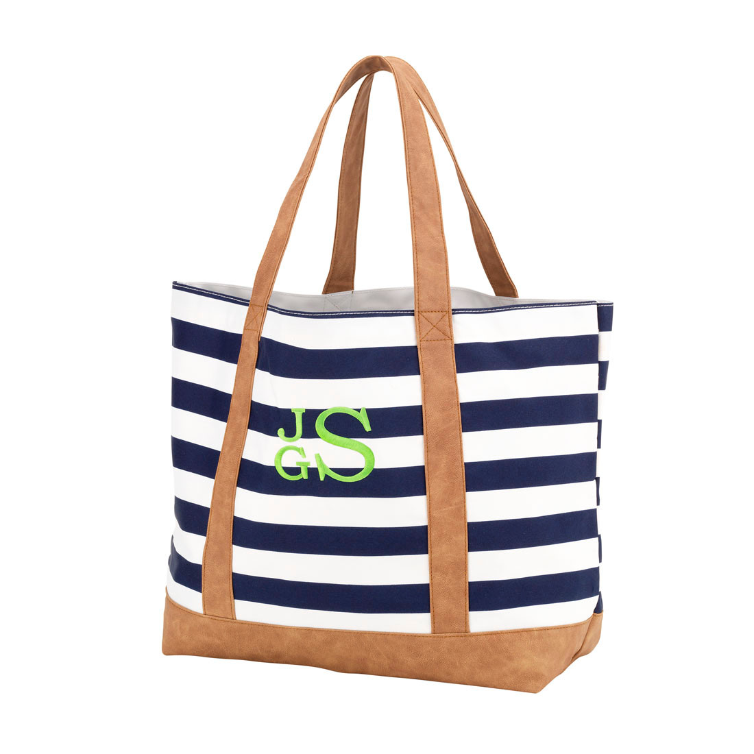 navy and white striped bag