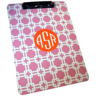 Clipboard Design Example 
Pattern: Link
Color: Light Pink
Accent: Solid Circle
Accent Color: Orange
Font: Monogram
Font Color: White