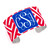 Red Greek Key Pattern, Royal Blue Background, Interlocking Monogram