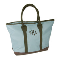 Ascot Monogrammed Tote with Zip Closure & Padded Shoulder Strap -  21" x 14' - Green, Blue & Pumpkin Orange