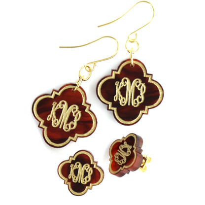 Quatrefoil Stud Acrylic Earrings
French Hook Acrylic Earrings
Tortoise Acrylic Color
Interlocking Font
Matching Necklace on our website
