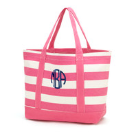 Hot Pink /Off White Stripe Canvas Tote Bag