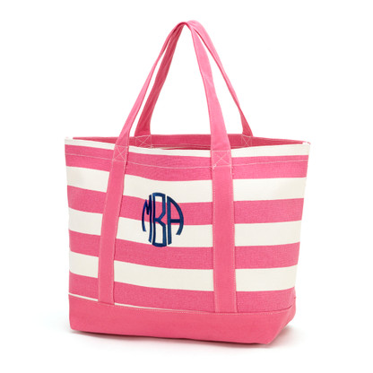 Hot Pink /Off White Stripe Canvas Tote Bag