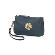 Navy Wristlet with Master Circle Monogram / Yellow Thread