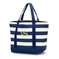 Navy  Stripe Monogrammed Tote Bag
Monogram - Stacked
Thread Color - Yellow