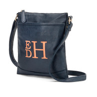 Navy Crossbody Purse
Stacked Monogram Font
Coral Thread