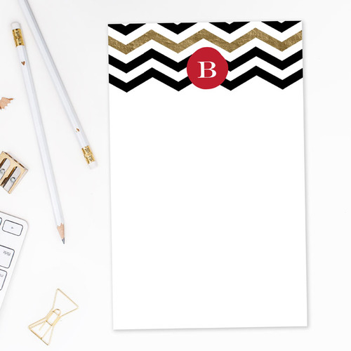 Original Modern Personalized Stationery | Black Chevron Gold Foil
