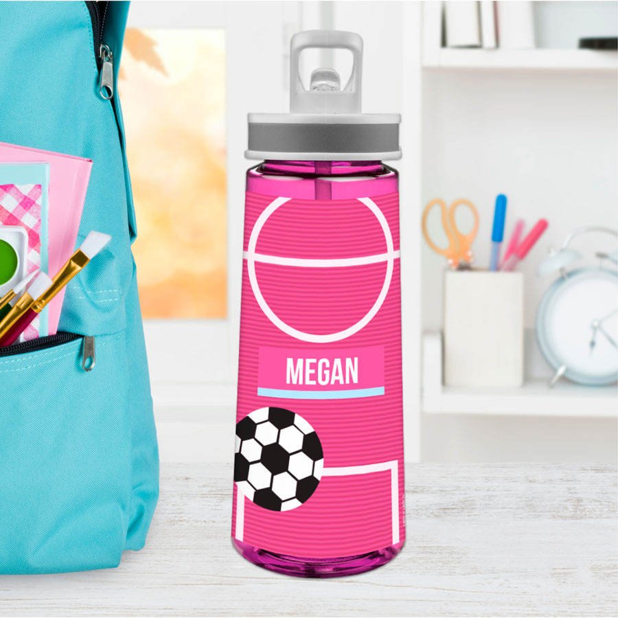Girl Soccer Fan Pink Sports Water Bottle